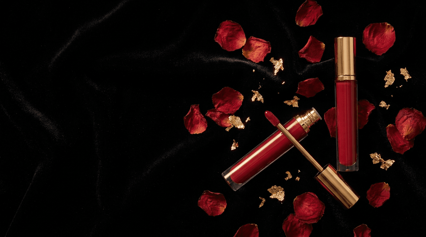 La Rouge Royale lip gloss with rose petals